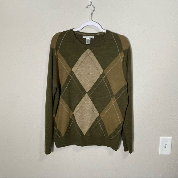 Geoffrey Beene Green Argyle Crewneck Pullover Sweater Men's Size Large - Picture 12 of 12